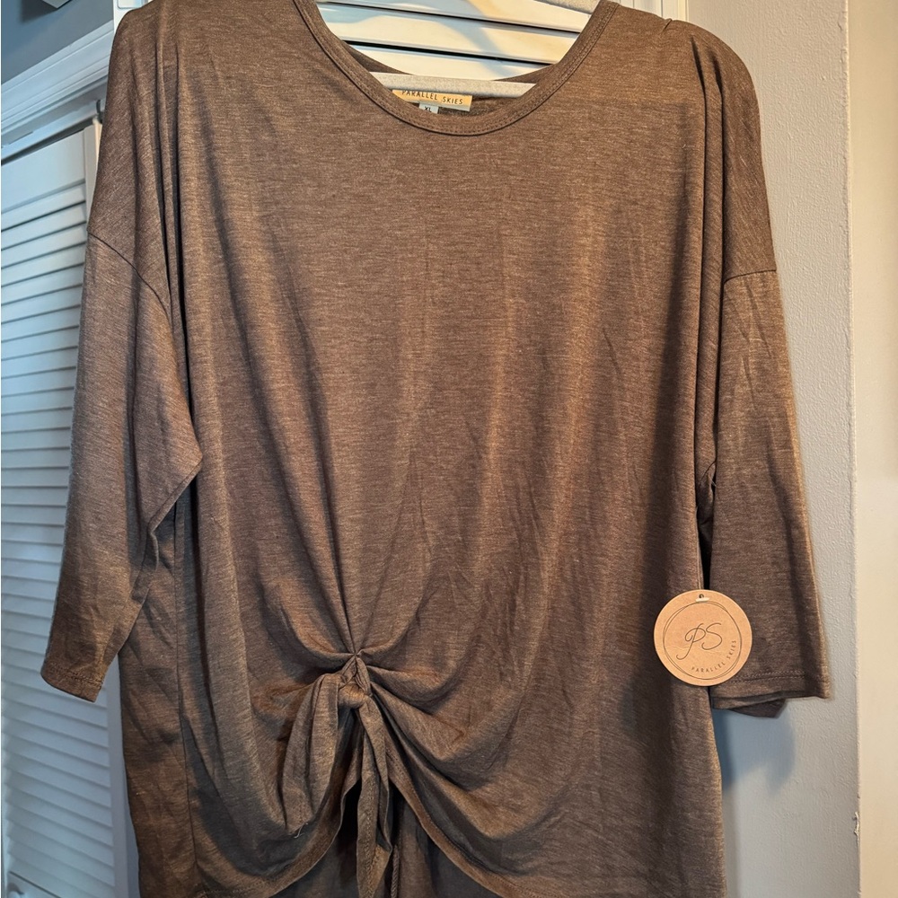 Brand New Brown Tie-Front Top